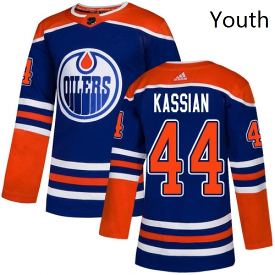 Youth Adidas Edmonton Oilers 44 Zack Kassian Authentic Royal Blue Alternate NHL Jersey